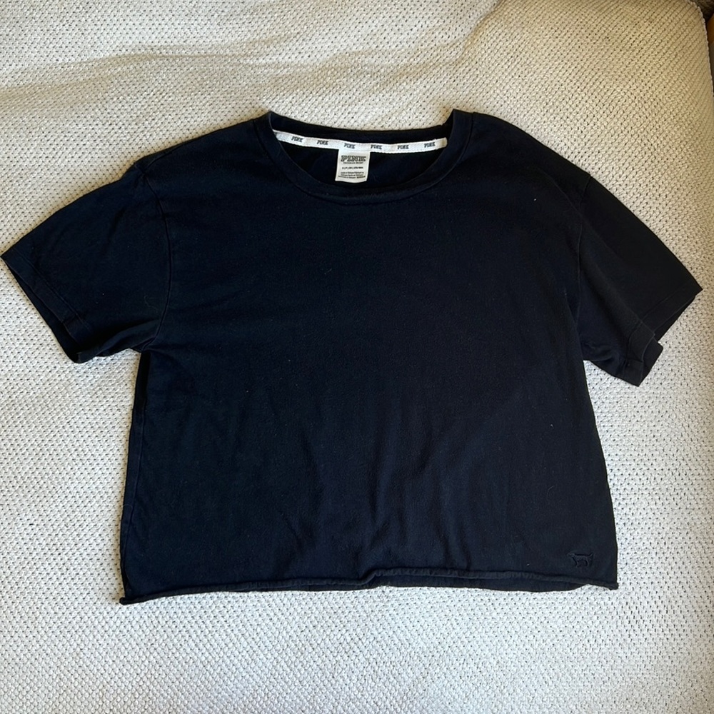 PINK Plain Black Short Sleeve Tee